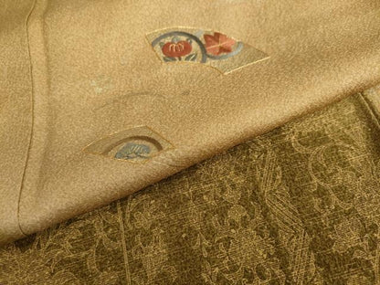 平和屋着物●訪問着 駒刺繍 扇面草花文 暈し染め 金彩 正絹 逸品 DAAY5910ud