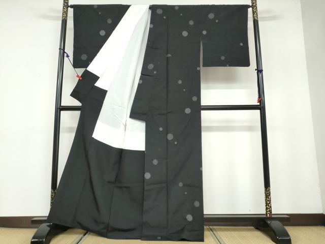 平和屋着物●結城紬　100亀甲　飛び亀甲　丸文　黒地　正絹　逸品　DAAY5919ud