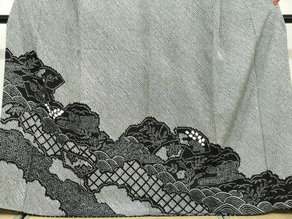 平和屋着物●訪問着　総絞り　地紙重ね草花文　黒地　正絹　逸品　DAAY5920ud