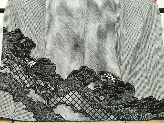 平和屋着物●訪問着　総絞り　地紙重ね草花文　黒地　正絹　逸品　DAAY5920ud