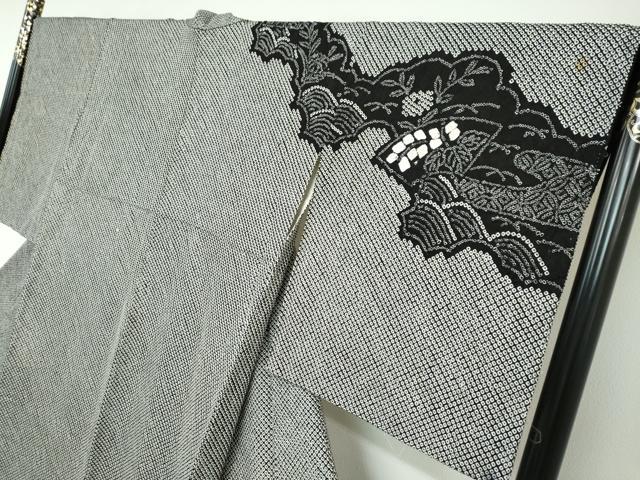 平和屋着物●訪問着　総絞り　地紙重ね草花文　黒地　正絹　逸品　DAAY5920ud