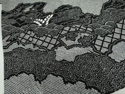 平和屋着物●訪問着　総絞り　地紙重ね草花文　黒地　正絹　逸品　DAAY5920ud