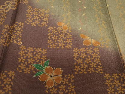 平和屋着物●訪問着　市松舞桜文　暈し染め　金彩　正絹　逸品　DAAY5921ud
