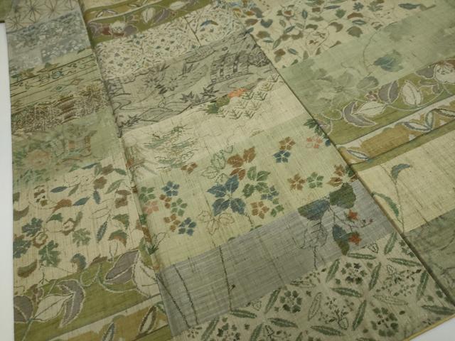 平和屋着物●小千谷紬 百柄 横段草花文 正絹 逸品 DAAY5943ud