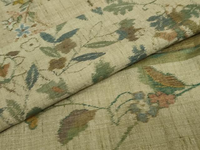 平和屋着物●小千谷紬 百柄 横段草花文 正絹 逸品 DAAY5943ud