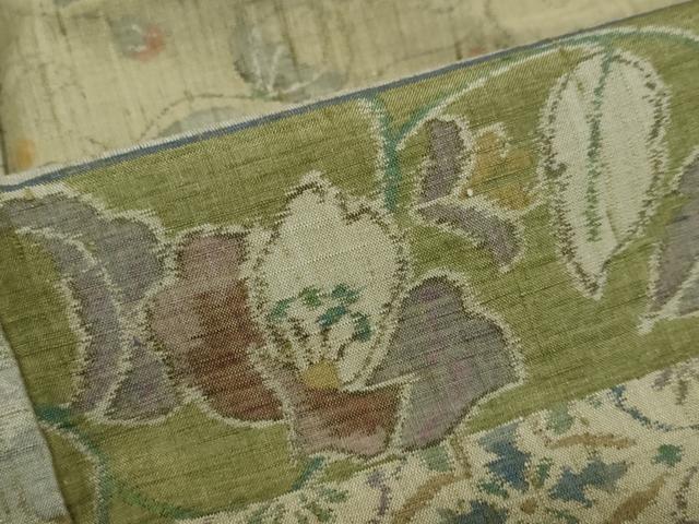 平和屋着物●小千谷紬 百柄 横段草花文 正絹 逸品 DAAY5943ud
