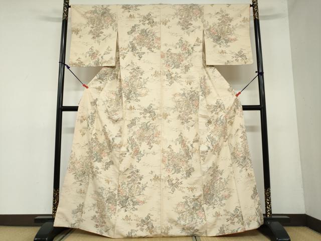 平和屋着物●上質な紬　風景草花文　正絹　逸品　DAAY5948ud