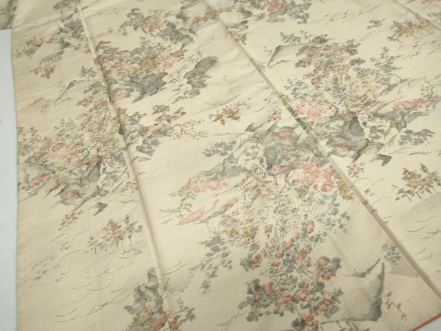 平和屋着物●上質な紬　風景草花文　正絹　逸品　DAAY5948ud