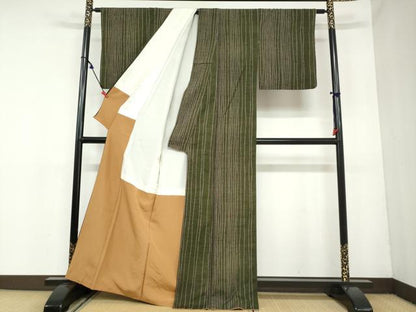 平和屋着物●上質な紬 変わり縞 正絹 逸品 DAAY5952ud