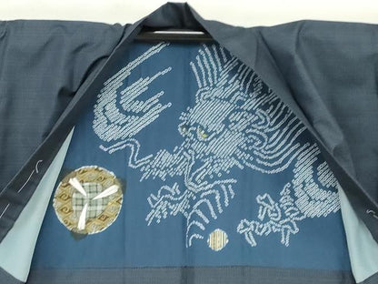平和屋着物●男性　本場大島紬　アンサンブル　格子文　正絹　逸品　DAAY5963ud