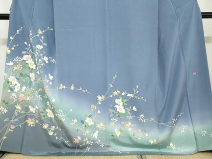 平和屋着物●訪問着　友禅　作家物　枝花文　暈し染め　ロング丈　正絹　逸品　DAAY5968ud
