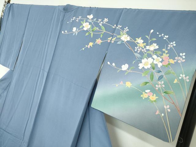 平和屋着物●訪問着　友禅　作家物　枝花文　暈し染め　ロング丈　正絹　逸品　DAAY5968ud