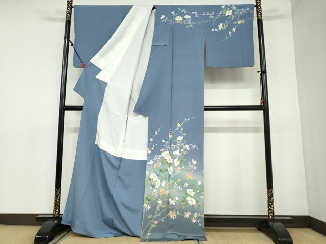 平和屋着物●訪問着　友禅　作家物　枝花文　暈し染め　ロング丈　正絹　逸品　DAAY5968ud