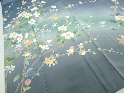 平和屋着物●訪問着　友禅　作家物　枝花文　暈し染め　ロング丈　正絹　逸品　DAAY5968ud