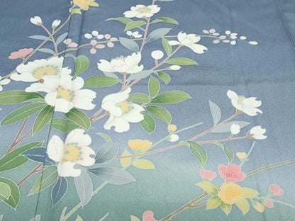 平和屋着物●訪問着　友禅　作家物　枝花文　暈し染め　ロング丈　正絹　逸品　DAAY5968ud