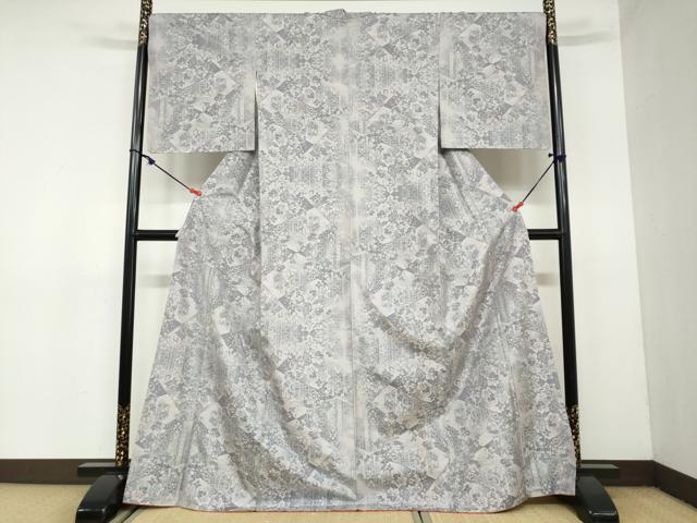 平和屋着物○本場大島紬 白大島 総絣 洋花文 さが美扱い 正絹