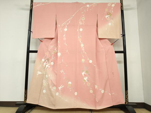 平和屋着物●訪問着　友禅　作家物　花鳥文　暈し染め　正絹　逸品　DAAY5990ud