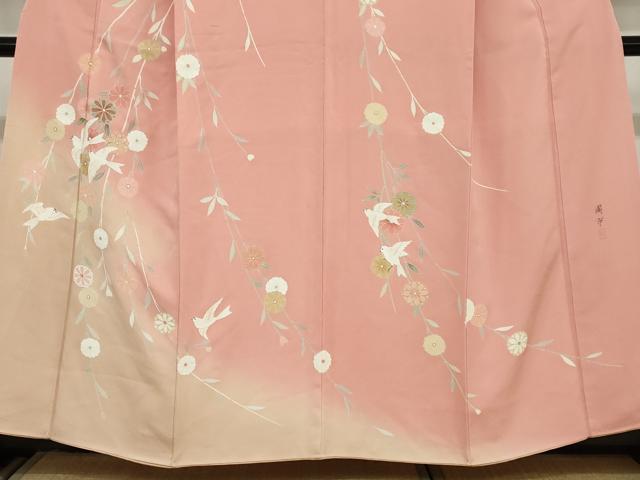 平和屋着物●訪問着　友禅　作家物　花鳥文　暈し染め　正絹　逸品　DAAY5990ud