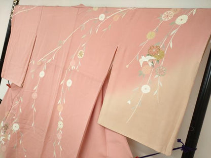 平和屋着物●訪問着　友禅　作家物　花鳥文　暈し染め　正絹　逸品　DAAY5990ud