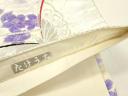 平和屋着物◎六通柄袋帯 唐織 舞蝶花文 銀糸 正絹 逸品 DAAY6106ea