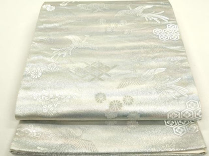 平和屋着物◎六通柄袋帯 鳳凰吉祥花文 銀糸 正絹 逸品 DAAY6108ea