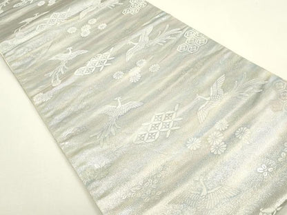 平和屋着物◎六通柄袋帯 鳳凰吉祥花文 銀糸 正絹 逸品 DAAY6108ea