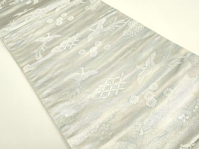 平和屋着物◎六通柄袋帯 鳳凰吉祥花文 銀糸 正絹 逸品 DAAY6108ea