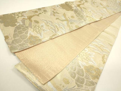 平和屋着物◎六通柄袋帯　鳳凰花松文　孔雀　金銀糸　正絹　逸品　DAAY6140ea