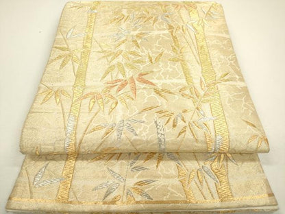 平和屋着物◎六通柄袋帯　笹竹文　金銀糸　正絹　逸品　DAAY6141ea
