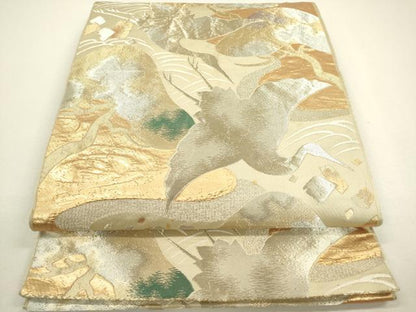 平和屋着物◎六通柄袋帯　飛鶴松文　金銀糸　正絹　逸品　DAAY6144ea