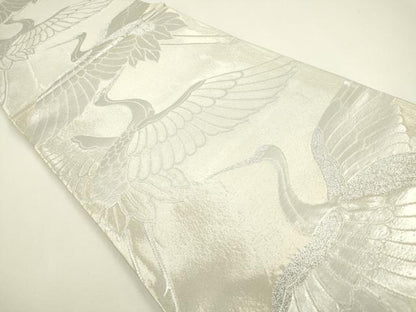 平和屋着物◎六通柄袋帯　飛鶴　銀糸　正絹　逸品　DAAY6148ea