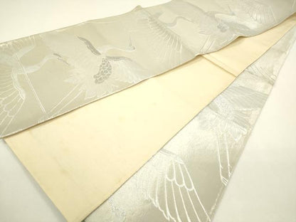 平和屋着物◎六通柄袋帯　飛鶴　銀糸　正絹　逸品　DAAY6148ea