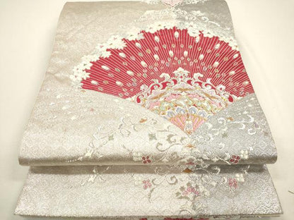 平和屋着物◎六通柄袋帯　唐織　孔雀花文　金銀糸　正絹　逸品　DAAY6149ea