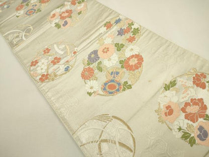 平和屋着物◎六通柄袋帯　唐織　能衣草花丸文　金銀糸　正絹　逸品　DAAY6184ea