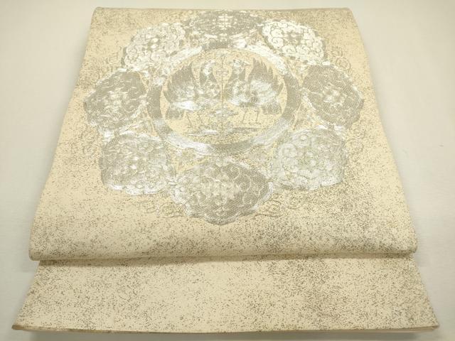 平和屋着物◎太鼓柄袋帯　駒刺繍　総刺繍　向かい鳥花文　正絹　逸品　DAAY6185ea