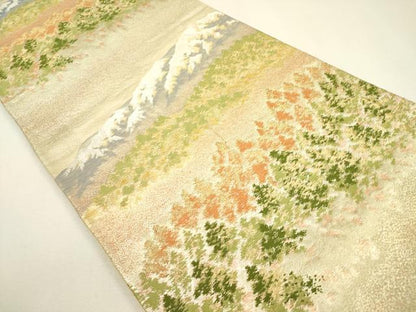 平和屋着物◎六通柄袋帯　重ね山樹林花文　金銀糸　正絹　逸品　DAAY6201ea