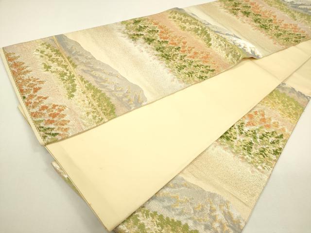 平和屋着物◎六通柄袋帯　重ね山樹林花文　金銀糸　正絹　逸品　DAAY6201ea