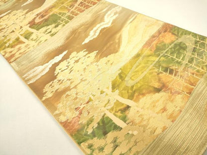 平和屋着物◎六通柄袋帯　風景松文　金銀糸　正絹　逸品　DAAY6203ea