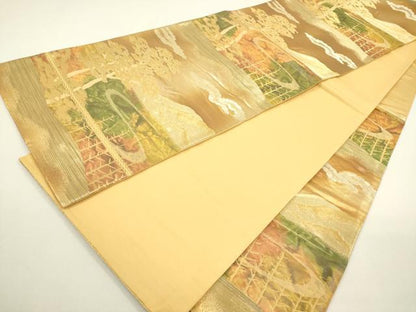平和屋着物◎六通柄袋帯　風景松文　金銀糸　正絹　逸品　DAAY6203ea