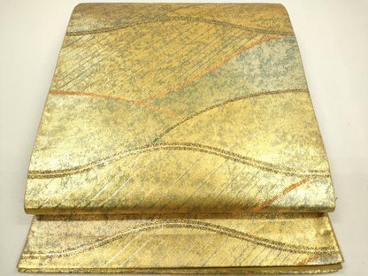 平和屋着物◎六通柄袋帯 青銅佐賀錦 重ね山文 金糸 正絹 逸品 DAAY6236ea