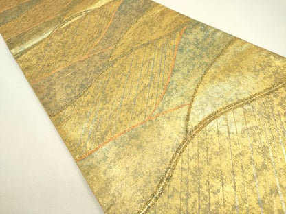 平和屋着物◎六通柄袋帯 青銅佐賀錦 重ね山文 金糸 正絹 逸品 DAAY6236ea