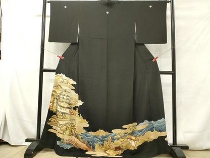 平和屋着物■豪華黒留袖 刺繍 風景松文 金彩 正絹 逸品 DAAY6243ea