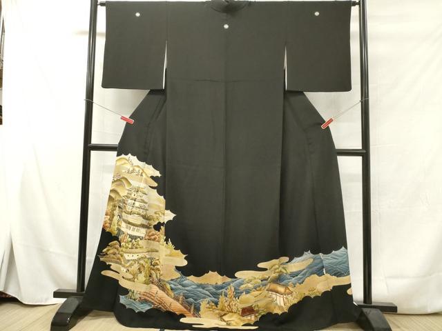 平和屋着物■豪華黒留袖 刺繍 風景松文 金彩 正絹 逸品 DAAY6243ea
