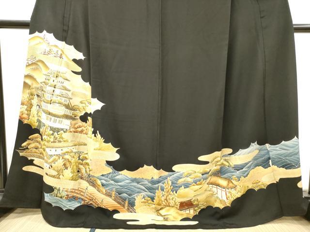 平和屋着物■豪華黒留袖 刺繍 風景松文 金彩 正絹 逸品 DAAY6243ea