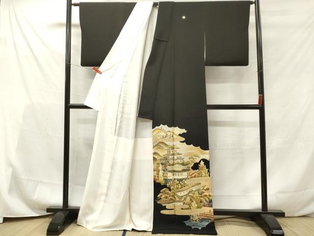 平和屋着物■豪華黒留袖 刺繍 風景松文 金彩 正絹 逸品 DAAY6243ea