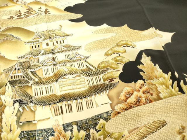 平和屋着物■豪華黒留袖 刺繍 風景松文 金彩 正絹 逸品 DAAY6243ea