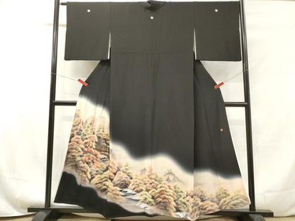 平和屋着物■豪華黒留袖 作家物 手描き 風景樹林文 暈し染め 金彩 正絹 逸品 DAAY6244ea