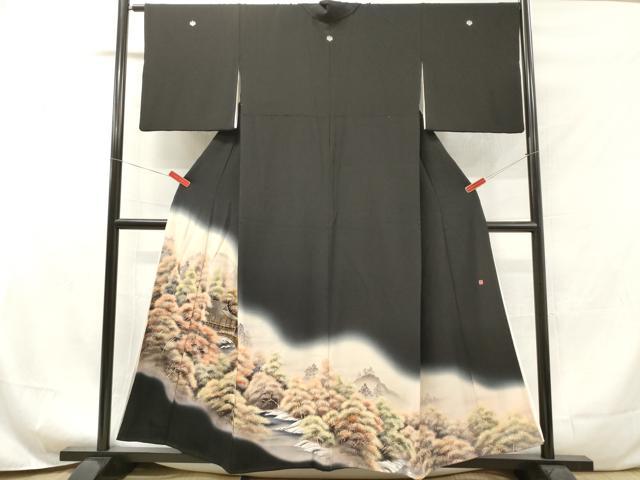 平和屋着物■豪華黒留袖 作家物 手描き 風景樹林文 暈し染め 金彩 正絹 逸品 DAAY6244ea