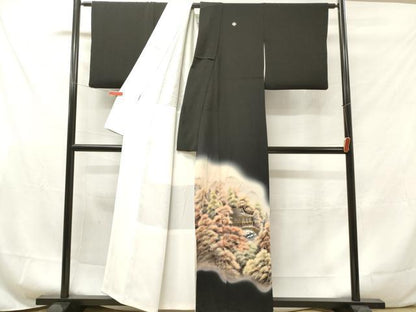 平和屋着物■豪華黒留袖 作家物 手描き 風景樹林文 暈し染め 金彩 正絹 逸品 DAAY6244ea