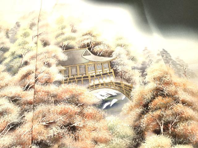 平和屋着物■豪華黒留袖 作家物 手描き 風景樹林文 暈し染め 金彩 正絹 逸品 DAAY6244ea